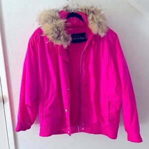 SNUGGLER Neon Pink Fur Lined Snow Jacket Coat Skiing